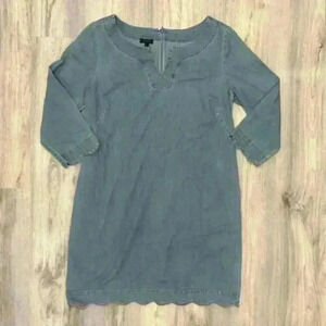Talbots Women’s Blue Jean Cotton Denim 3/4 Sleeve Scallop Shift Dress Size 6